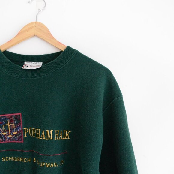 VTG '90S Signet Sportswear Hunter Green Embroidered Law Office Crew Neck Sweater - Picture 12 of 14